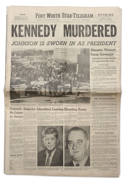 23 November 1963 Edition of The Fort Worth Star-Telegram Newspaper -- KENNEDY MURDERED