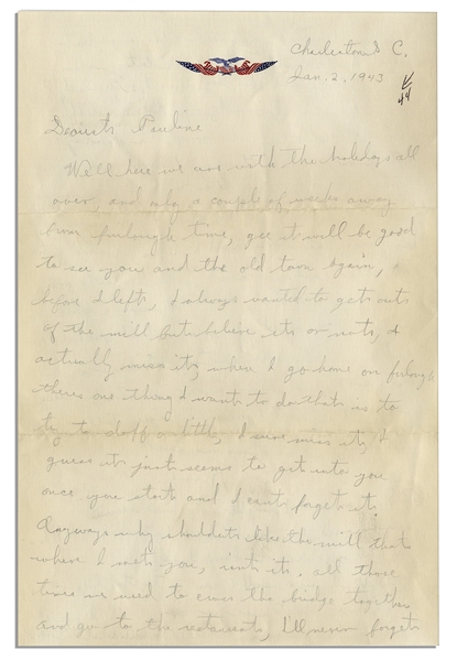 WWII Hero Rene Gagnon Autograph Letter Signed -- ''...only a couple of weeks away from furlough time, gee it will be good to see you and the old town again...''