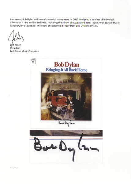 Bob Dylan Signed Album ''Bringing It All Back Home'' -- With a COA From Jeff Rosen