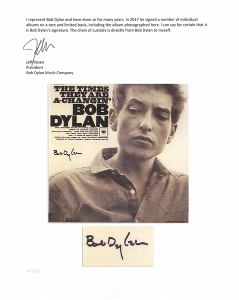 Bob Dylan Signed Album ''The Times They Are A-Changin''' -- With Jeff Rosen COA