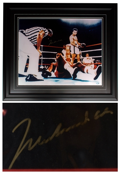 Muhammad Ali Signed 20 x 16 Photo After Knocking Out George Foreman in Round 8 of Rumble in the Jungle -- With Mounted Memories COA