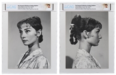 Audrey Hepburn Personally Owned Pair of Photos From War and Peace, Testing a Hairstyle for the Film -- Encapsulated by CAG