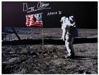 Buzz Aldrin Signed Canvas of the Iconic Apollo 11 Image Showing Aldrin Standing Next to the U.S. Flag -- Measures 24'' x 20''