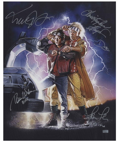 Back to the Future II Cast-Signed 16 x 20 Photo, With Drew Struzan Artwork