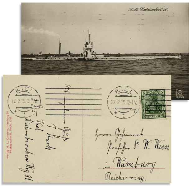 Nobel Prize Winner, Johannes Stark Postcard Signed During World War I -- Stark, a Notorious German Nationalist, Sends a Postcard of a German U-Boat