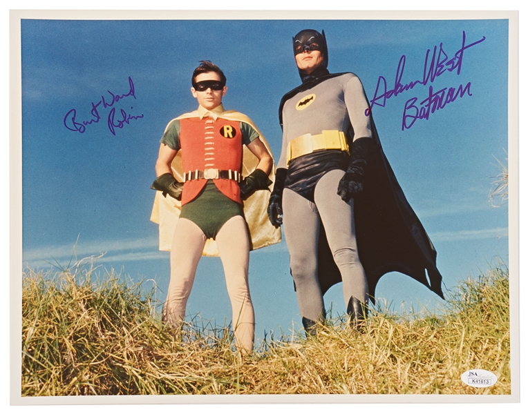 Adam West and Burt Ward Signed 14'' x 11'' Photo From ''Batman'' -- Uninscribed, With Both Men Adding Their Characters' Names -- With JSA COA