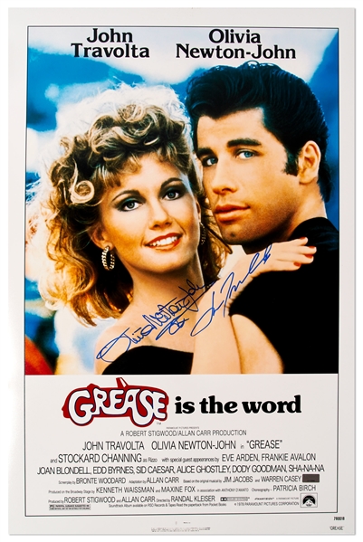 John Travolta and Olivia Newton-John Signed 16 x 24 Photo of the Grease Movie Poster