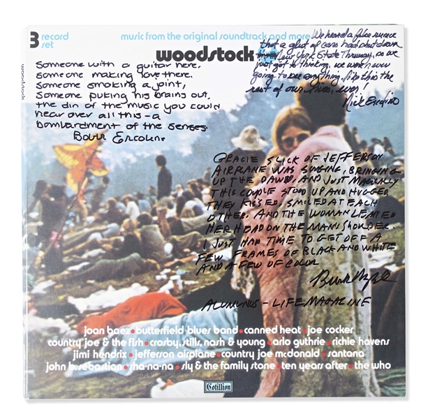 Woodstock Album Signed by Photographer Burk Uzzle & the Iconic Couple -- ''...Someone with a guitar here, someone making love there, someone smoking a joint...a bombardment of the senses...''