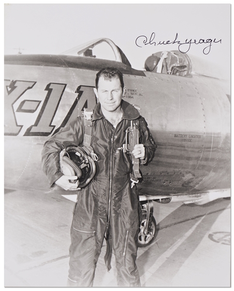 Chuck Yeager Signed 8'' x 10'' Photo in Front of the Bell X-1A Plane