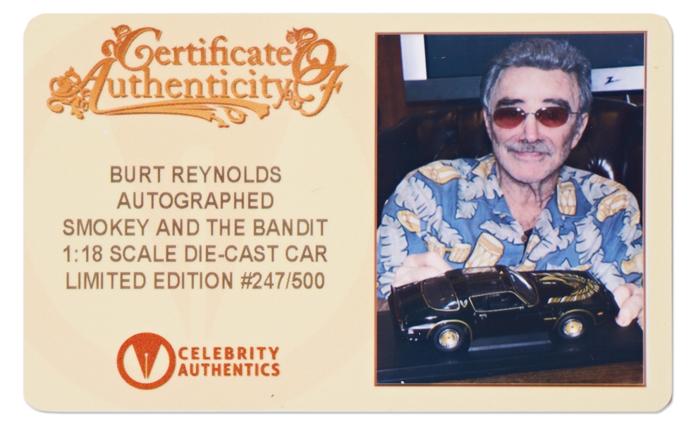 Burt Reynolds Signed Trans Am Model Car From ''Smokey and the Bandit''