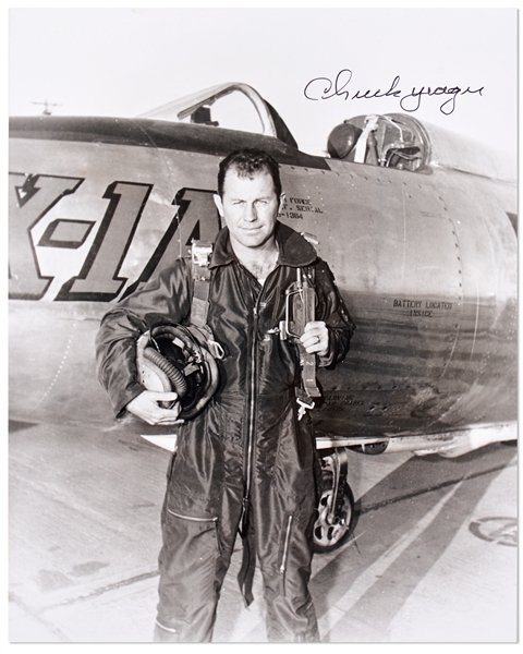 Chuck Yeager Signed 8 x 10 Photo in Front of the Bell X-1A Plane