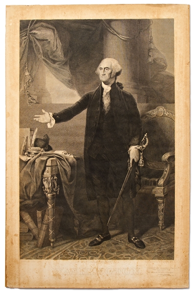 Large 19th Century Engraving of George Washington by Gilbert Stuart -- Measures 15.5 x 23.75