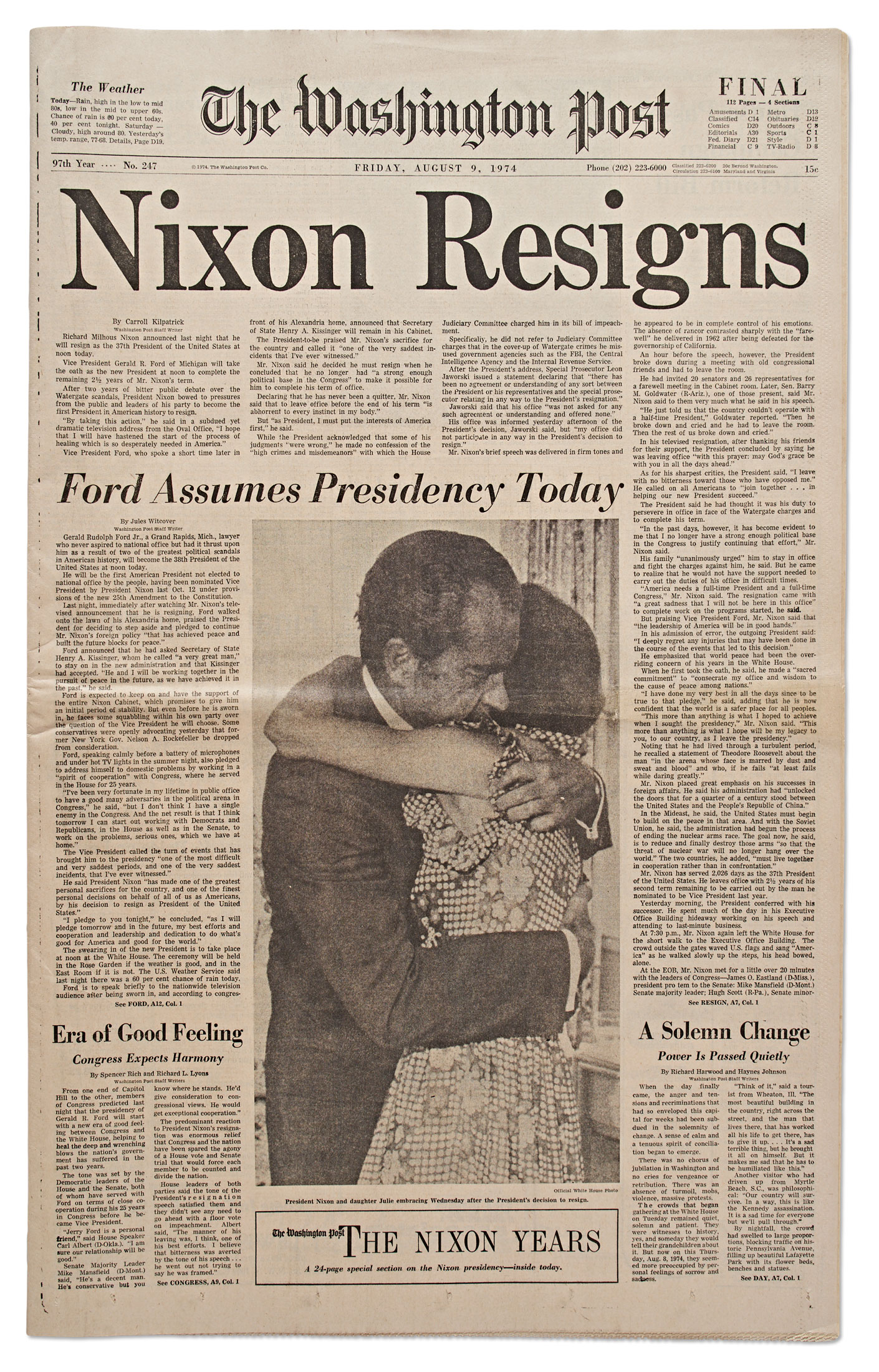 Lot Detail The Washington Post Mat From 9 August 1974 With The Historic Headline Of 