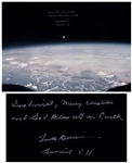 Frank Borman Signed 20 x 16 Photo of the Earth and Moon -- ...Good night, Merry Christmas and God Bless all on Earth...