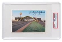 Richard McDonald Signed Postcard of the Worlds Largest McDonalds Restaurant -- Encapsulated by PSA/DNA