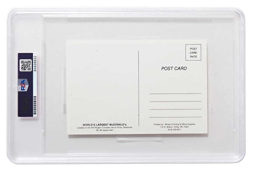 Richard McDonald Signed Postcard of the World's Largest McDonald's Restaurant -- Encapsulated by PSA/DNA