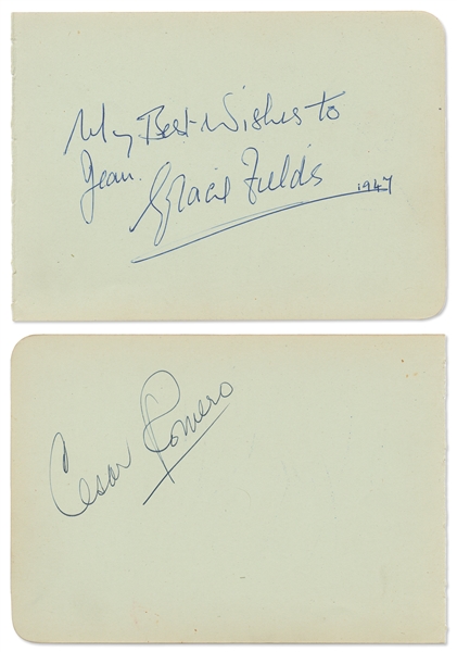 Cesar Romero Signed Autograph Album Page, Without Inscription -- Signed on Verso by Gracie Fields