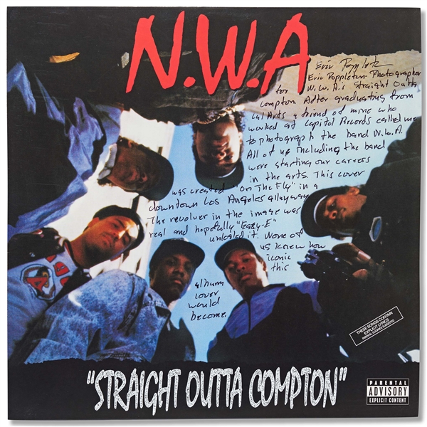 'Straight Outta Compton'' LP Record Album Signed by the Photographer of the Iconic Photo with Essay on That Shot -- ''The revolver...was real''