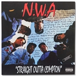 Straight Outta Compton LP Record Album Signed by the Photographer of the Iconic Photo with Essay on That Shot -- The revolver...was real