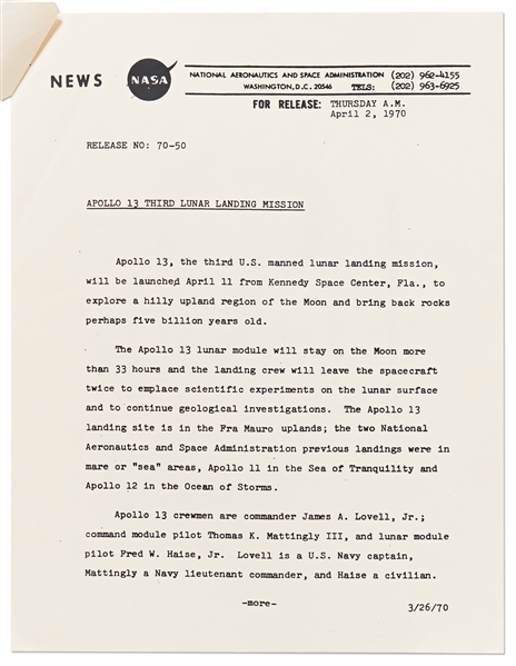 Fred Haise Signed Apollo 13 Press Kit, Adding the Famous Quote from the Mission: ''Houston, we've had a problem here!''