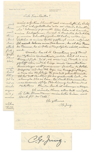 Carl Jung Autograph Letter Signed, Mourning the Death of His Wife a Week Earlier -- ...My wifes physical presence simply disappeared, and it left a quasi audibly empty stillness...