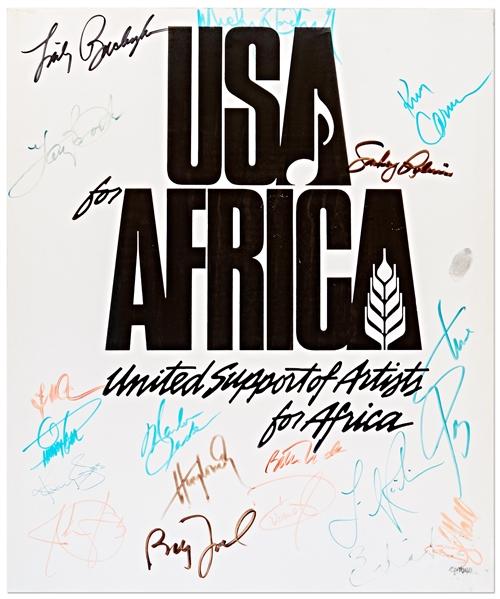 Historic ''USA for Africa'' Poster Signed by 19 Musical Artists From the 1985 Charity Single ''We Are The World'' -- Including Michael Jackson & Billy Joel -- With Roger Epperson COA