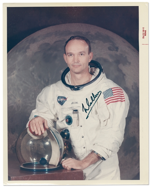 Michael Collins Signed White Spacesuit Red Number NASA Photo -- Without Inscription & Printed on A Kodak Paper -- With Zarelli COA