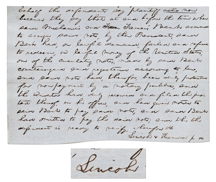 Abraham Lincoln Autograph Legal Document Signed with Bold Handwriting by Lincoln -- With University Archives COA