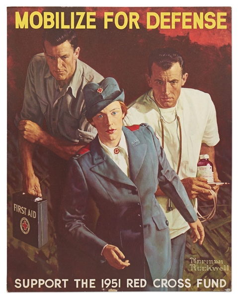 1950s Red Cross Poster ''Mobilize For Defense'' -- Featuring Norman Rockwell Art