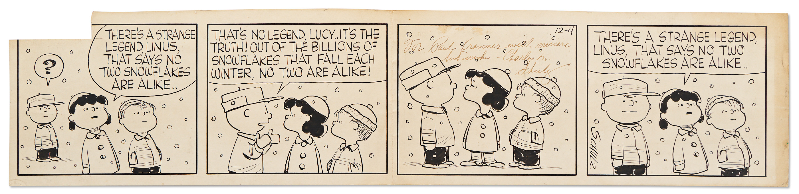 Lot Detail Early 1956 Peanuts Comic Strip Hand Drawn By Charles