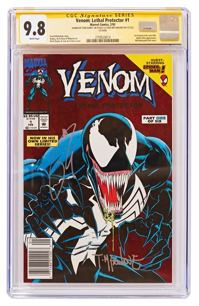 Tom Hardy and Todd McFarlane Signed ''Venom: Lethal Protector'' #1 Comic Book -- CGC Encapsulated & Graded 9.8