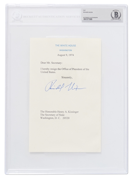 Richard Nixon Signed Souvenir Resignation -- Encapsulated by Beckett