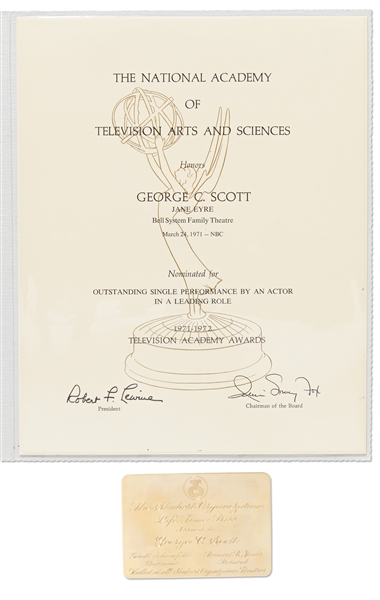 George C. Scott Collection from the Estate of His Agent Jane Deacy -- Includes Scott's Emmy Award Nomination, Personal Photos & Dozens of Documents & Photos from Scott's Career