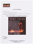 Prince's First Album ''For You'' with Handwritten Recollection by Owen Husney, the Man Who Discovered Prince -- ''...The musicianship was top notch, the guitar was funky as hell...''