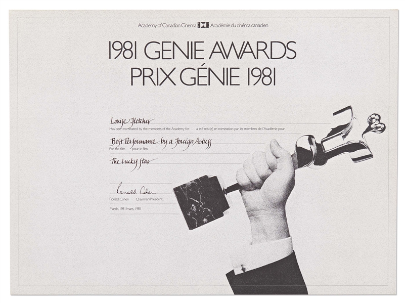 Louise Fletcher's Genie Awards Nomination from 1981 for ''The Lucky Star''