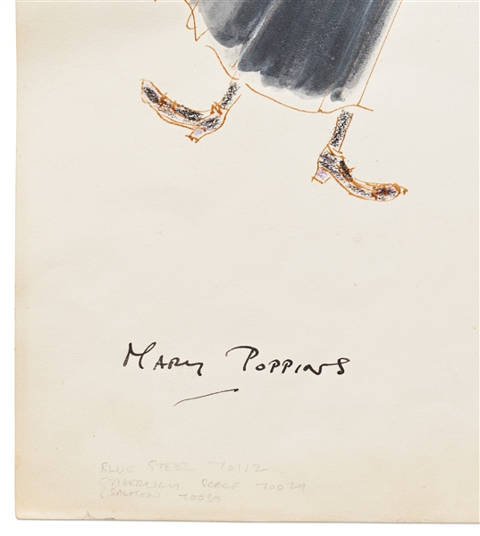 Original ''Mary Poppins'' Costume Sketch from the Famous ''Flying Umbrella'' Final Scene -- Large Sketch Measures 14.5'' x 23'', from the Estate of ''Mary Poppins'' Producer Bill Walsh