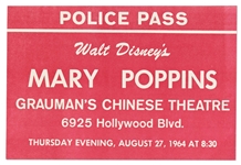 Police Pass & Information Card for the 1964 Premiere of Mary Poppins -- Housed in Postmarked Envelope Addressed to Mary Poppins Screenwriter & Producer Bill Walsh