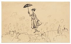 Mary Poppins Storyboard Artwork -- Featuring Mary Flying in the Opening or Closing Scene