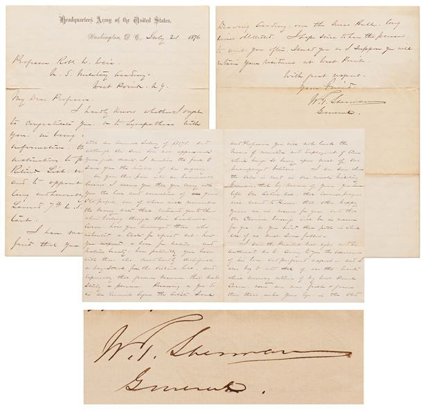 General William T. Sherman Autograph Letter Signed -- Sherman Writes a Glowing Letter to West Point Drawing Professor & Artist Robert W. Weir