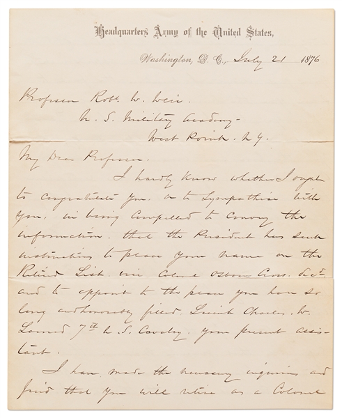 General William T. Sherman Autograph Letter Signed -- Sherman Writes a Glowing Letter to West Point Drawing Professor & Artist Robert W. Weir