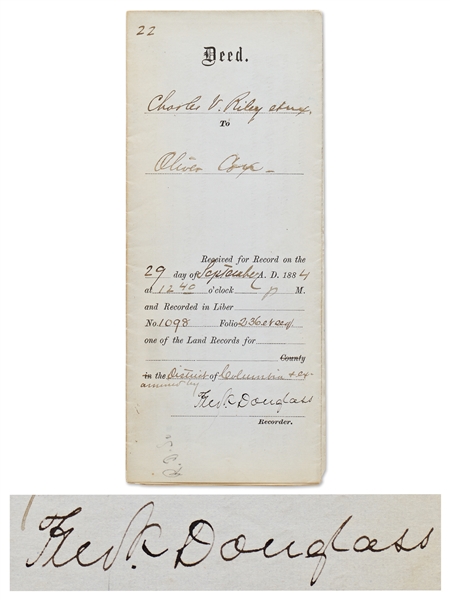 Frederick Douglass Document Signed as Recorder of Deeds