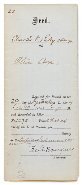 Frederick Douglass Document Signed as Recorder of Deeds