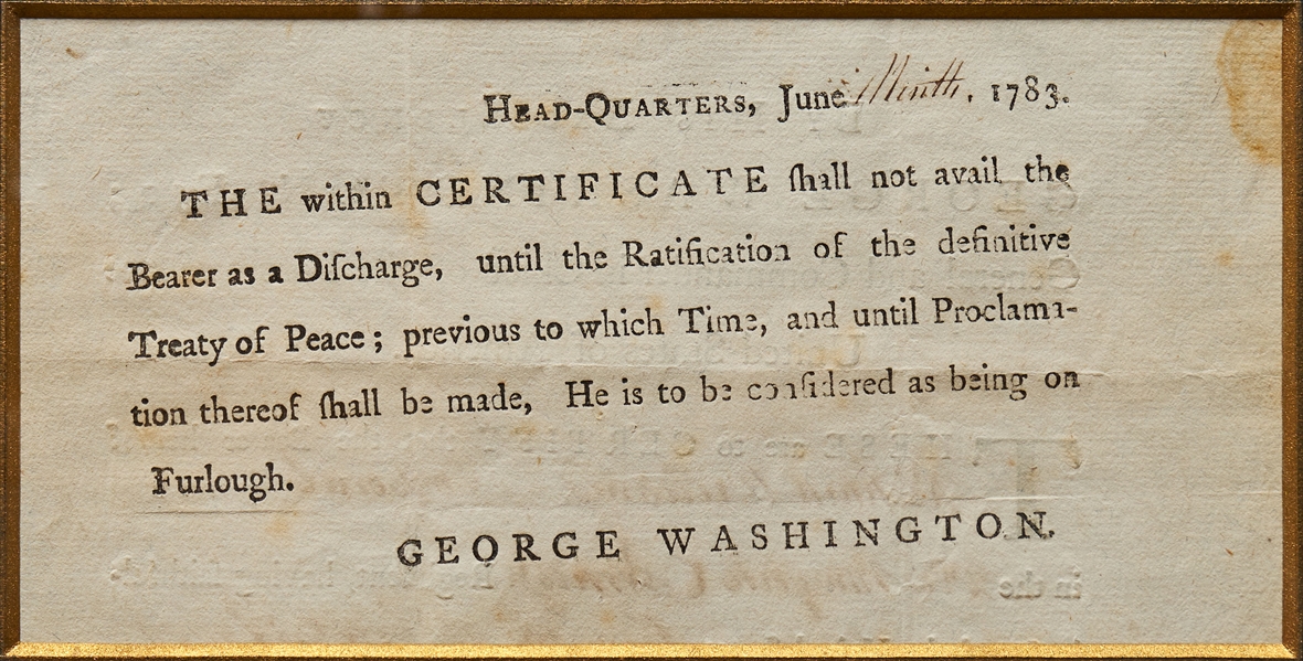 George Washington Signed Revolutionary War Discharge Document from 1783