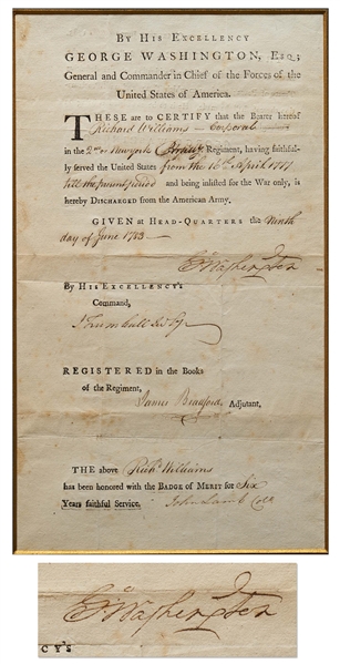 George Washington Signed Revolutionary War Discharge Document from 1783