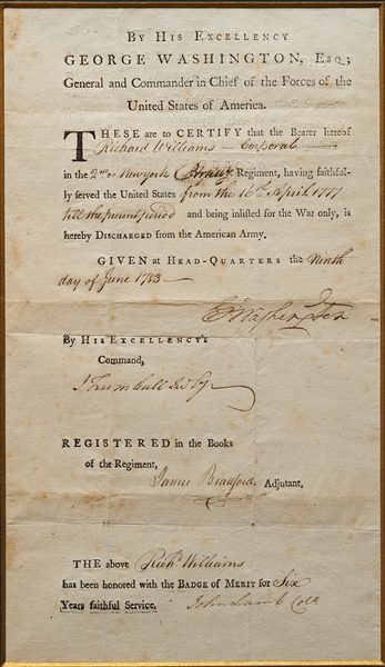 George Washington Signed Revolutionary War Discharge Document from 1783