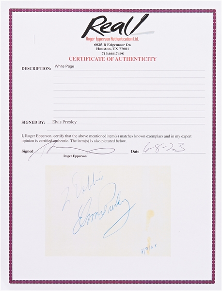 Elvis Presley Signature -- With Epperson COA