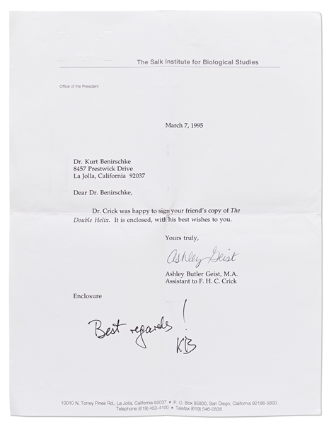 James Watson & Francis Crick Signed ''The Double Helix'' -- With University Archives COA