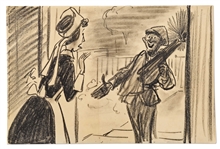Mary Poppins Storyboard Artwork -- Bert the Chimney Sweeper Horrifies the Banks Housekeeper