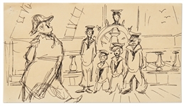 Mary Poppins Storyboard Artwork -- Showing a Scene Not in the Final Film of Mary, Michael and Jane With Admiral Boom and Two Sailors