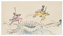 Mary Poppins Storyboard Artwork -- The Carousel Horses Jump Over the Pond in the Jolly Holiday Sequence